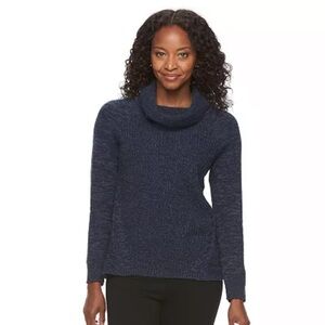 NWT  Croft & Barrow Marled Cowl neck Sweater Size M blue and white